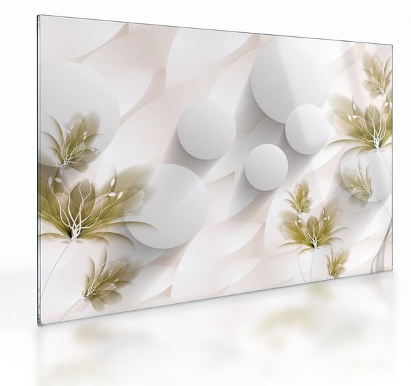 Skleněný obraz - 3D kruhy s květinami (70x50 cm)