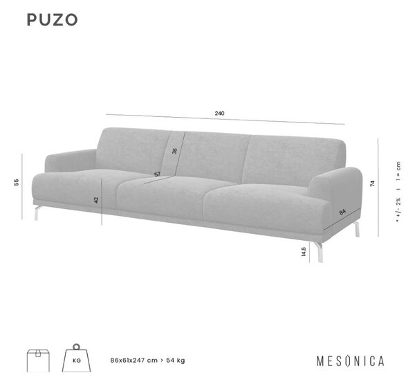 Mesonica Černá kožená trojmístná pohovka Puzo 240 cm