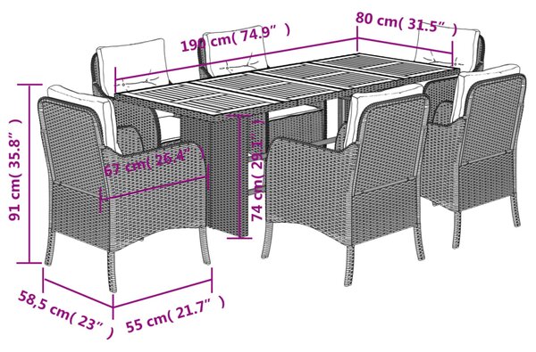 7dílný zahradní jídelní set s poduškami béžový polyratan 3211902