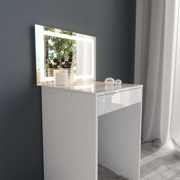 Toaletní stolek Vicco Sherry Bílá/bílý vysoký lesk 51.4 cm s LED zrcadlem, Model 57674