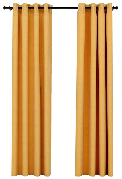 Zatemňovací závěsy s kroužky vzhled lnu 2 ks žluté 140 x 225 cm 321193