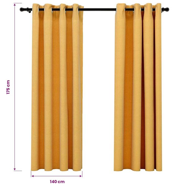 Zatemňovací závěsy s kroužky vzhled lnu 2 ks žluté 140 x 175 cm 321192
