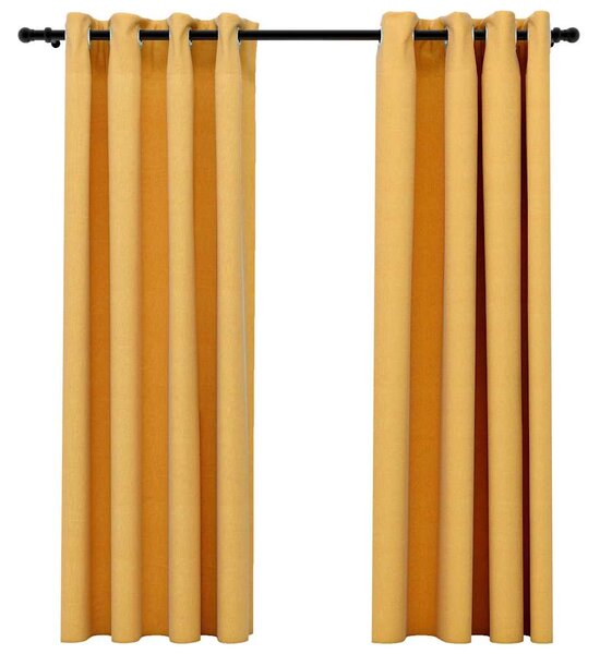 Zatemňovací závěsy s kroužky vzhled lnu 2 ks žluté 140 x 175 cm 321192