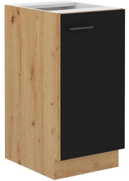 MODENA Kuchyňská spodní skříňka šířky 40 cm s otočnými dvířky, Imitace "Dřevo Artisan" a matně černým předním panelem, 3 přihrádky, 2 vnitřní police, pravé otvírání dvířek, systém jemného zavírání, včetně úchytky, montáž na podlahu