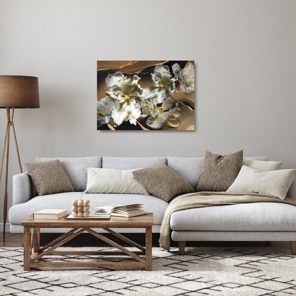 Skleněný obraz - Květy orchidejí na mramorovém pozadí (70x50 cm)