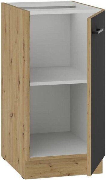 MODENA Kuchyňská spodní skříňka šířky 40 cm s otočnými dvířky, Imitace "Dřevo Artisan" a matně černým předním panelem, 3 přihrádky, 2 vnitřní police, pravé otvírání dvířek, systém jemného zavírání, včetně úchytky, montáž na podlahu