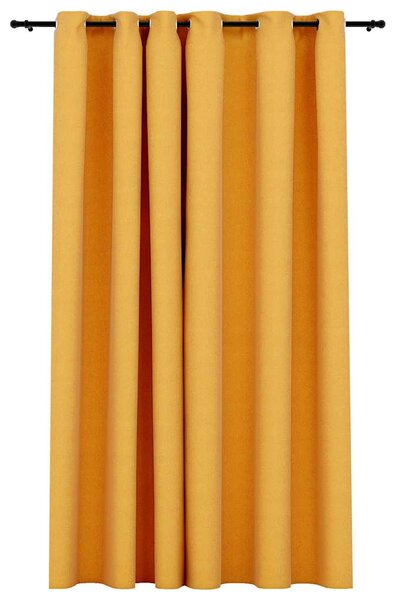 Zatemňovací závěs s kroužky vzhled lnu žlutý 290 x 245 cm 321195