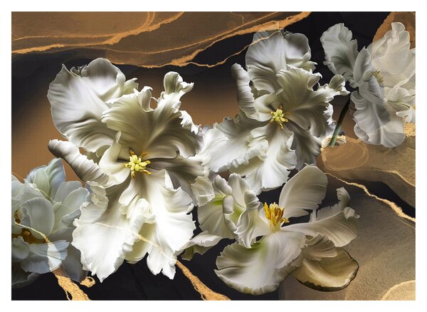 Skleněný obraz - Květy orchidejí na mramorovém pozadí (70x50 cm)