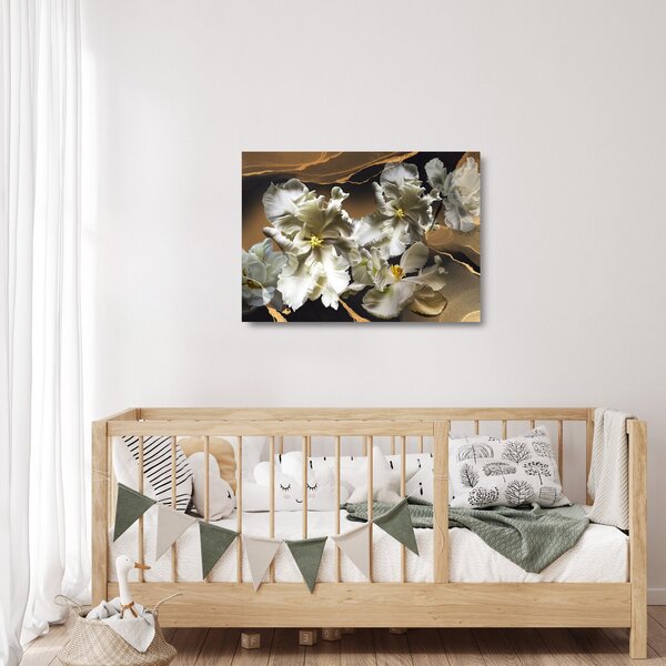 Skleněný obraz - Květy orchidejí na mramorovém pozadí (70x50 cm)