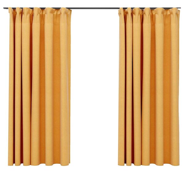Zatemňovací závěsy s háčky vzhled lnu 2 ks žluté 140 x 175 cm 321196