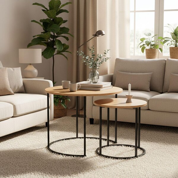 ModernHome YCJ6050T Sada konferenčních stolků, kulaté, světlý dub, 2 ks
