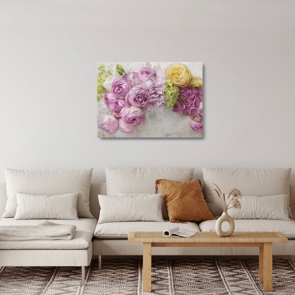 Skleněný obraz - Květy na zdi v pastelových barvách (70x50 cm)