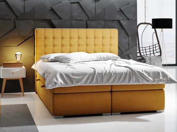 Boxspring postel 140 cm Candy (hořčicová) (s úložným prostorem)