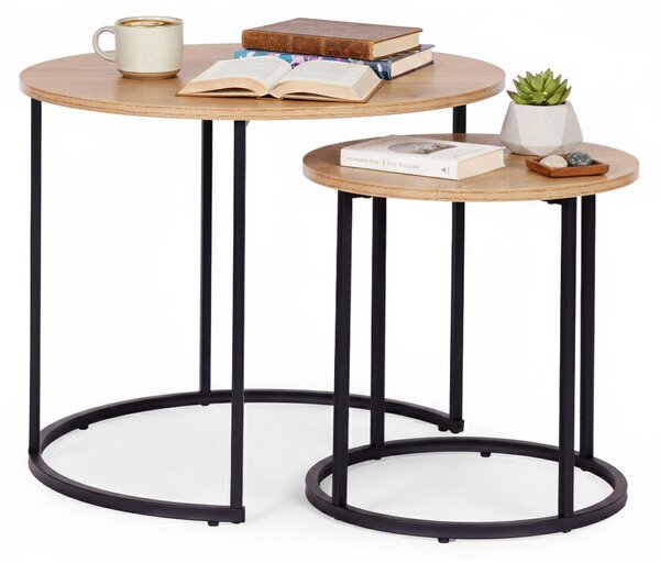 ModernHome YCJ6050T Sada konferenčních stolků, kulaté, světlý dub, 2 ks