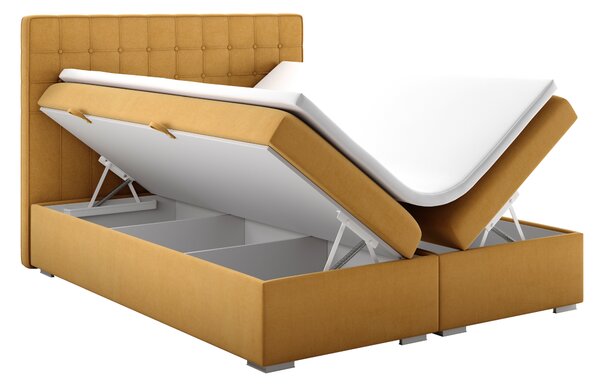 Boxspring postel 140 cm Candy (hořčicová) (s úložným prostorem)