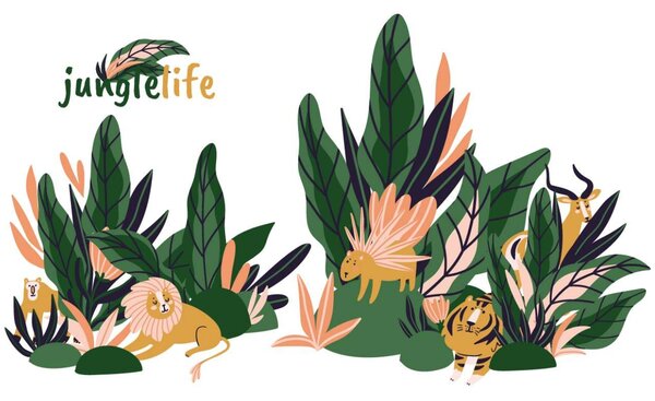 Yellow Tipi Sada samolepek na zeď Jungle Life 70 x 120 cm