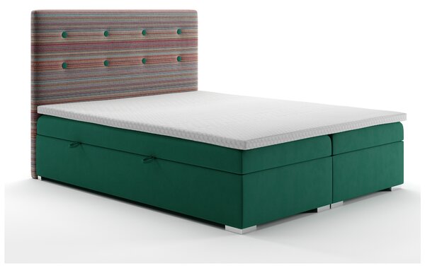 Boxspring postel 140 cm Rinoletto (tmavě zelená + vícebarevné) (s úložným prostorem)