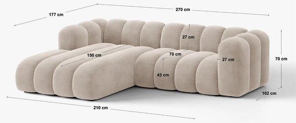 Micadoni Světle béžová rozkládací pohovka Lupine 270 cm, pravá