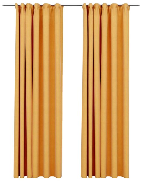 Zatemňovací závěsy s háčky vzhled lnu 2 ks žluté 140 x 245 cm 321198