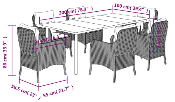 7dílný zahradní jídelní set s poduškami světle šedý polyratan 3212002