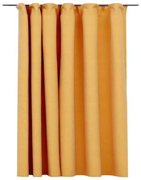 Zatemňovací závěs s háčky vzhled lnu žlutý 290 x 245 cm 321199