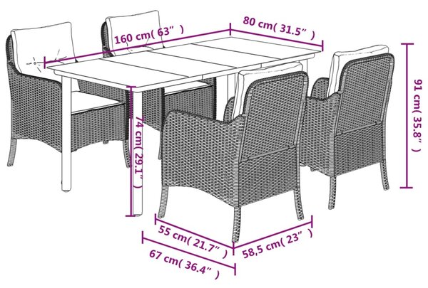 5dílný zahradní jídelní set s poduškami světle šedý polyratan 3212000