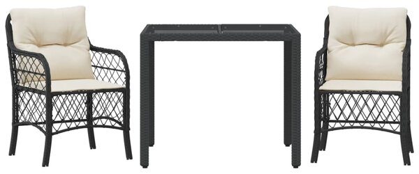 3dílný bistro set s poduškami černý polyratan 3212018