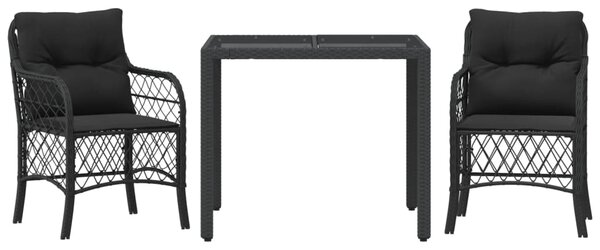 3dílný bistro set s poduškami černý polyratan 3212024