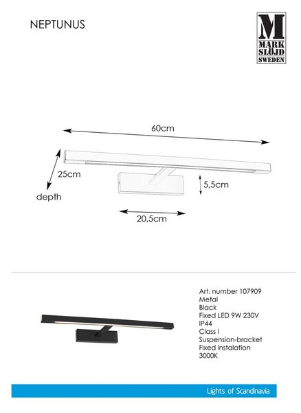 Černé LED nástěnné svítidlo (délka 60 cm) Neptunus – Markslöjd