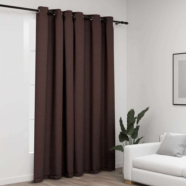 Zatemňovací závěs s kroužky vzhled lnu taupe 290 x 245 cm 321203