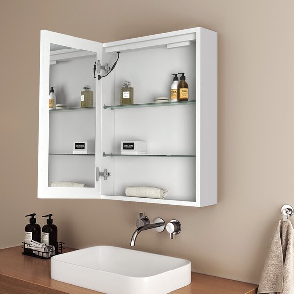 EMKE zrcadlová skříňka s osvětlením 145 x 500 x 700 mm Koupelnová skříňka s ochranou proti zamlžení a dotyku, tříbarevná stmívatelná a zásuvková LED zrcadlová skříňka