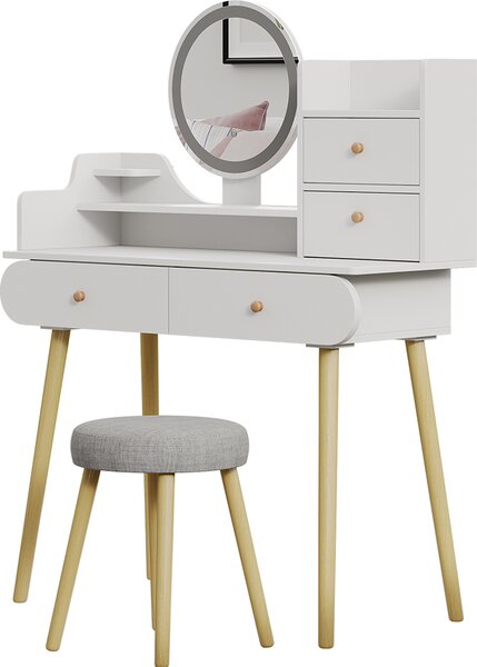 Toaletní stolek Vicco Edda Bílá 100 cm se zrcadlem LED a stoličkou, Model 41314