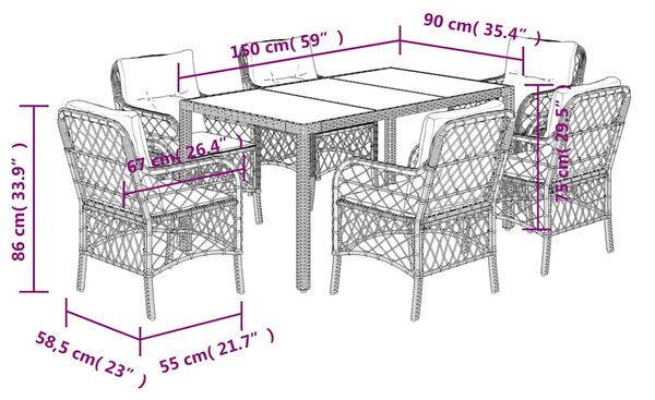 7dílný zahradní jídelní set s poduškami šedý polyratan 3212033