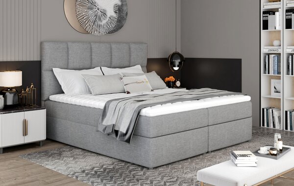 Boxspring postel 160 cm Galasa (světle šedá) (s matracemi a úl. prostorem)