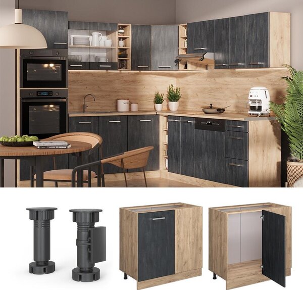 Rohová skříňka Vicco R-Line Černý beton 86 cm bez pracovní desky, Model 47556