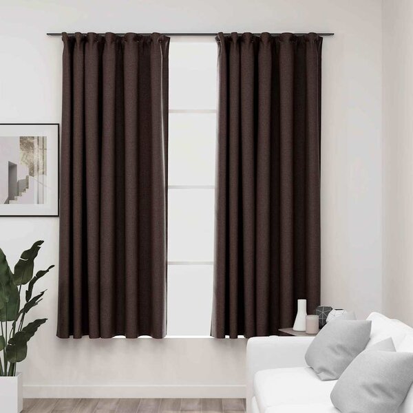 Zatemňovací závěsy s háčky vzhled lnu 2 ks taupe 140 x 175 cm 321204