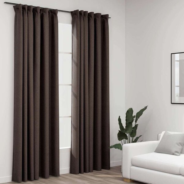 Zatemňovací závěsy s háčky vzhled lnu 2 ks taupe 140 x 225 cm 321205