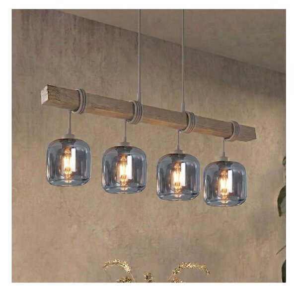 Brilagi - Lustr na lanku WOOD GLASS 4xE27/60W/230V borovice/šedá/kouř šedá