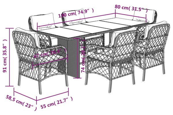 7dílný zahradní jídelní set s poduškami šedý polyratan 3212060