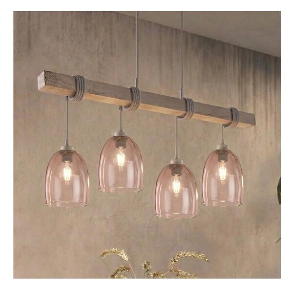 Brilagi - Lustr na lanku WOOD GLASS 4xE27/60W/230V borovice/šedá/kouř béžová