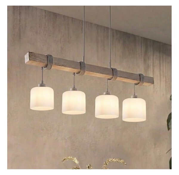 Brilagi - Lustr na lanku WOOD GLASS 4xE27/60W/230V borovice/šedá/bílá