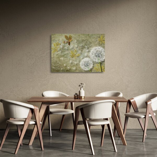 Skleněný obraz - Pampelišky unášené větrem (70x50 cm)