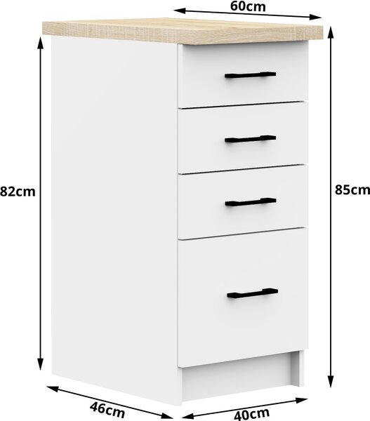 AKORD Furniture Factory KS0POLIBIA016, Bílá, 16 mm, 4 zásuvka/zásuvek, 460 mm, 400 mm, 850 mm