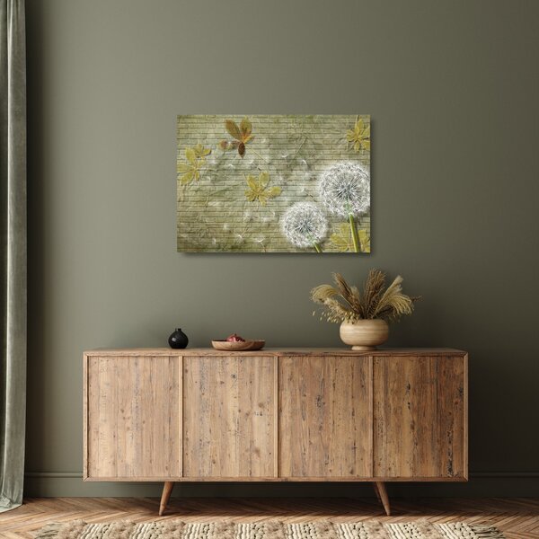 Skleněný obraz - Pampelišky unášené větrem (70x50 cm)