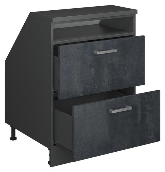 Kuchyňská skříňka pod šikmou střechu Vicco R-Line Černý beton 60 cm se 2 zásuvkami, korpus skříně hloubka 60 cm, Model 60108