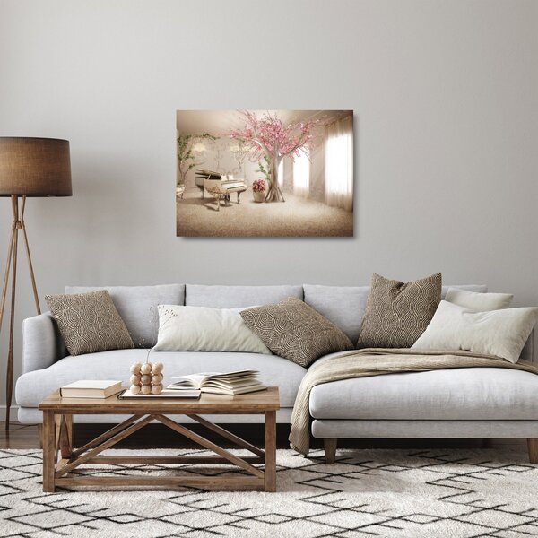 Skleněný obraz - Snový interiér s klavírem (70x50 cm)