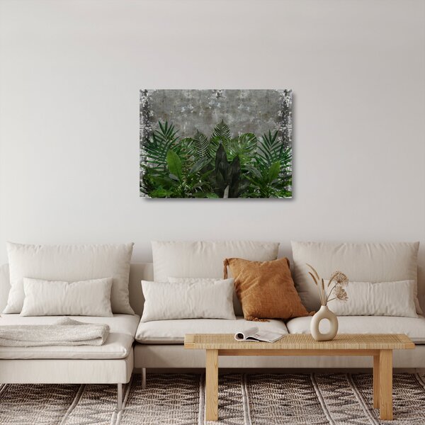 Skleněný obraz - Betonová zeď s rostlinami (70x50 cm)