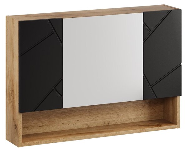 Badplaats Zrcadlová Skříňka Manello 80 x 17 x 60 cm - Dub s Matnou Černou - Skříňka se 3 Zrcadlovými Dvířky