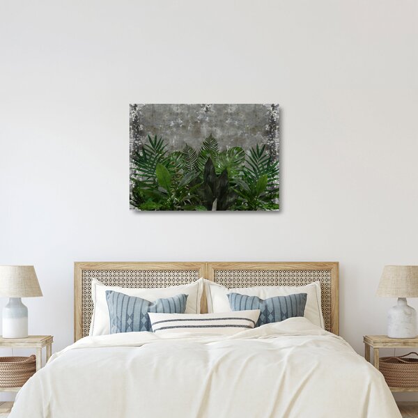 Skleněný obraz - Betonová zeď s rostlinami (70x50 cm)