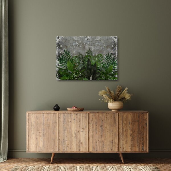 Skleněný obraz - Betonová zeď s rostlinami (70x50 cm)